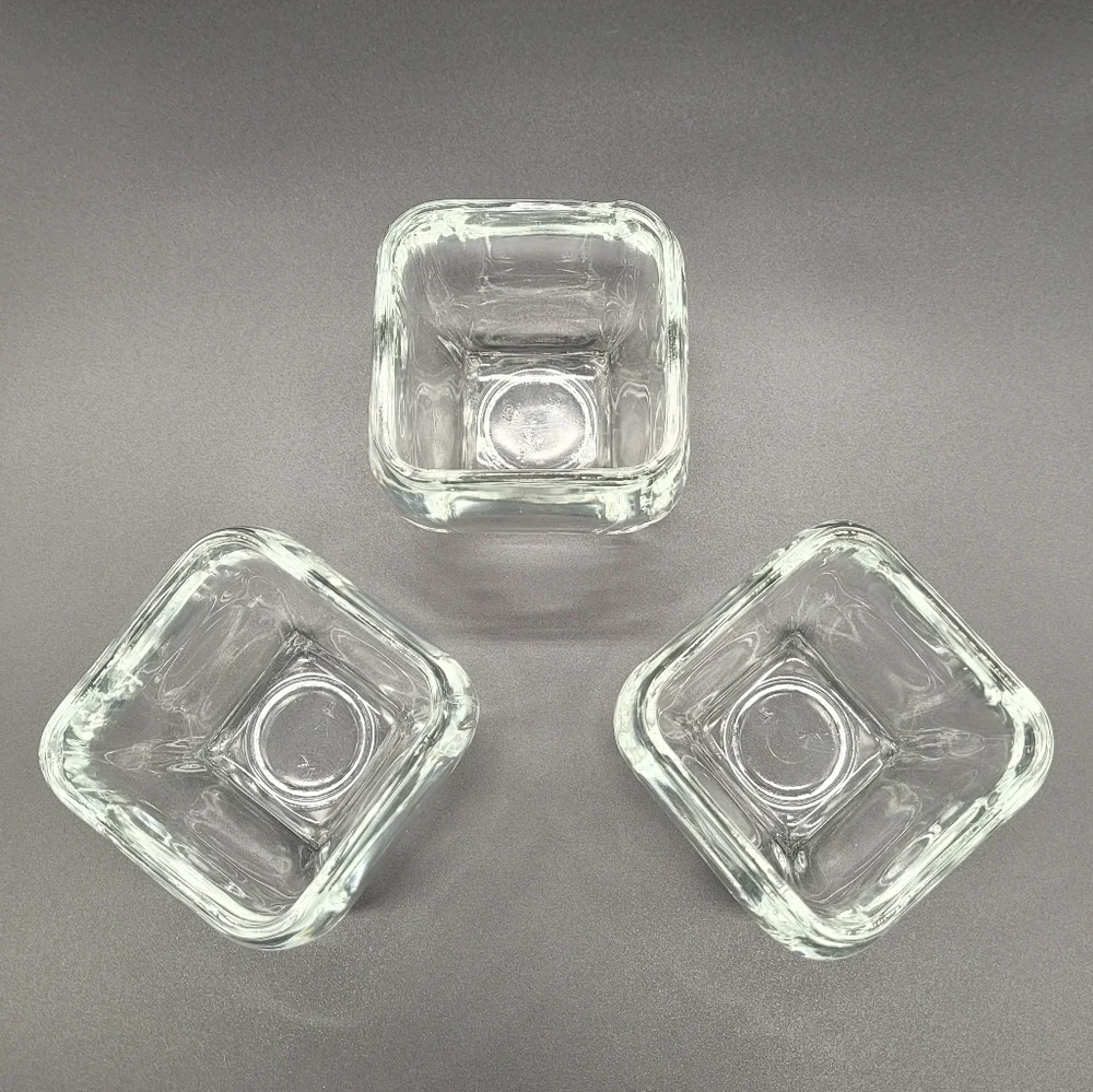 Votive Tapered Square Clear Glass Curved Vase Flower Pot Candy Dish Set of 3​​​